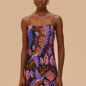 FARM Rio Black Slip Dress with Purple and Orange Floral Print